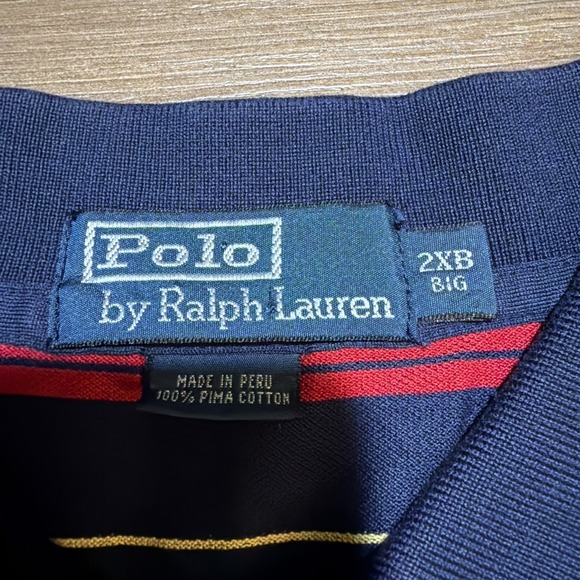 Vintage Polo Ralph Lauren Mens 2XB Big Navy Red Striped Pima Cotton Gold Pony - Picture 5 of 9